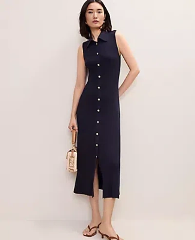 Ann Taylor Collared Midi Sweater Dress In Black