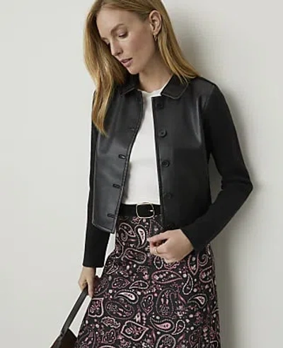Ann Taylor Collared Mixed Media Jacket In Black
