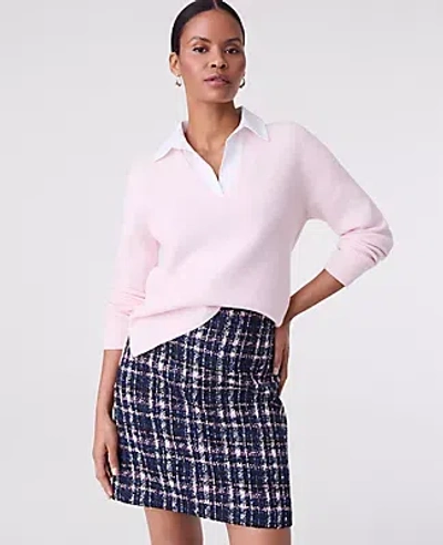 Ann Taylor Collared Mixed Media Sweater In Pink