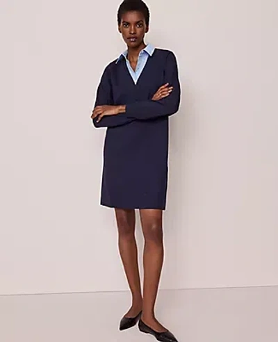 Ann Taylor Collared Ponte Shift Dress In Blue