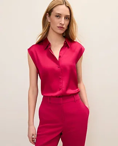 Ann Taylor Collared Satin Blouse In Red
