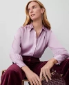 Ann Taylor Collared Shirred Yoke Button Down Shirt In Clean Lilac