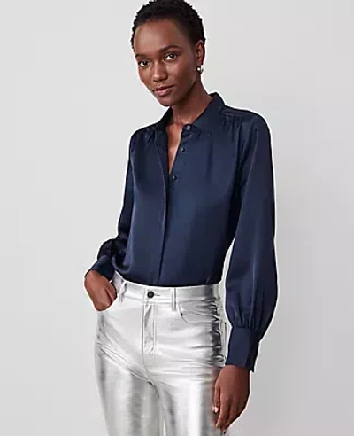 Ann Taylor Collared Shirred Yoke Button Down Shirt In Night Sky