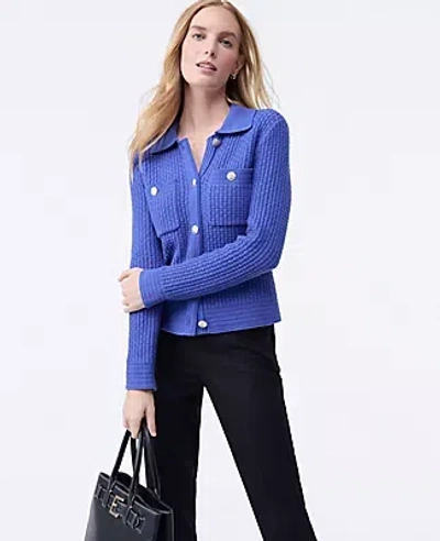 Ann Taylor Collared Sweater Jacket In Blue