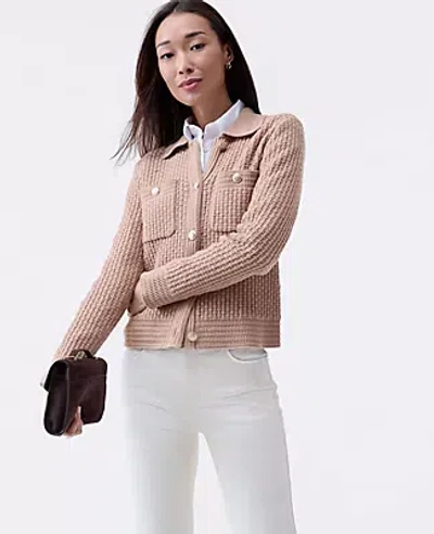 Ann Taylor Collared Sweater Jacket In Brown