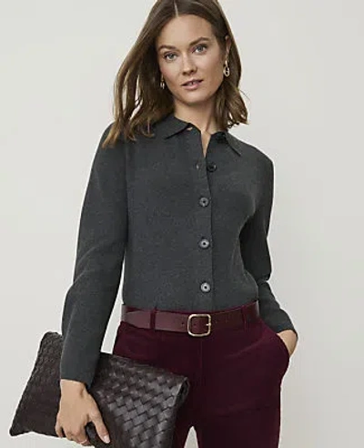 Ann Taylor Collared Sweater Jacket In Dark Coal Heather