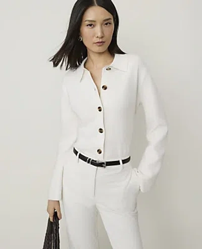 Ann Taylor Collared Sweater Jacket In Winter White