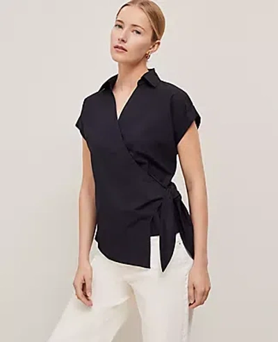 Ann Taylor Collared Tie Waist Top In Black