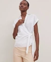 Ann Taylor Collared Tie Waist Top In White