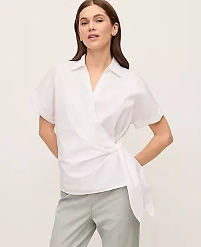 Ann Taylor Collared Tie Waist Top In White