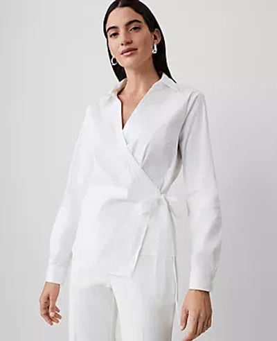 Ann Taylor Collared Wrap Blouse In White
