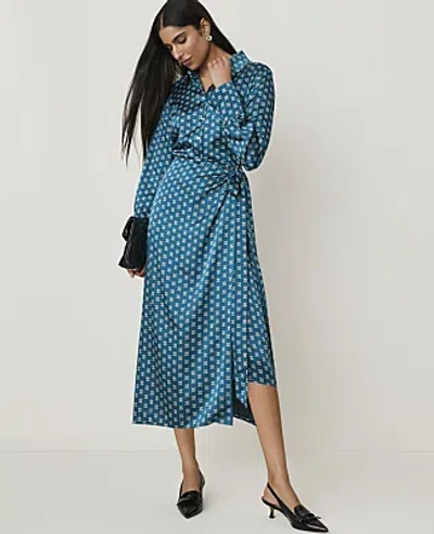 Ann Taylor Collared Wrap Midi Dress In Harbor Side Blue