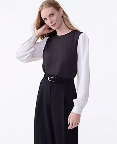 Ann Taylor Colorblock Crew Neck Blouse In Black