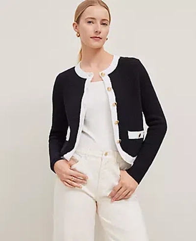 Ann Taylor Colorblock Curved Hem Sweater Jacket In Black/white