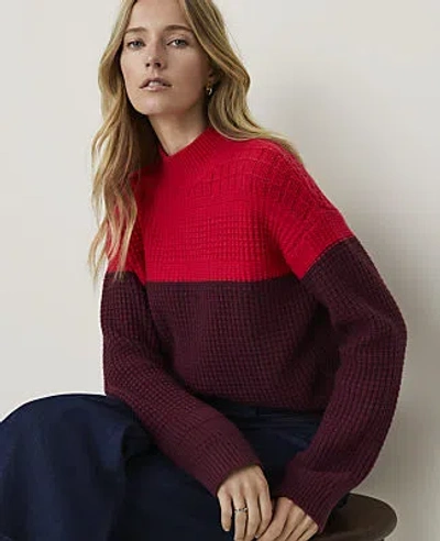 Ann Taylor Colorblock Mixed Stitch Sweater In Red Multi
