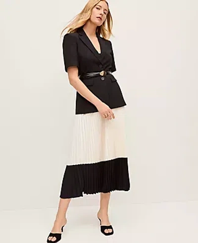 Ann Taylor Colorblock Pleated Midi Skirt In White