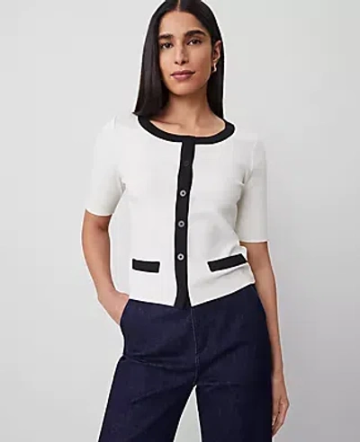 Ann Taylor Colorblock Pocket Cardigan In Winter White