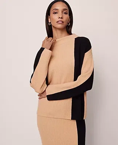 Ann Taylor Colorblock Ribbed Mock Neck Sweater In Multi