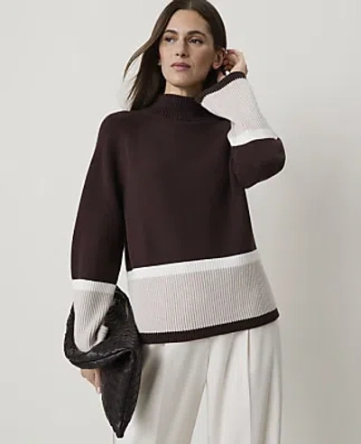 Ann Taylor Colorblock Turtleneck Sweater In Chocolate Multi