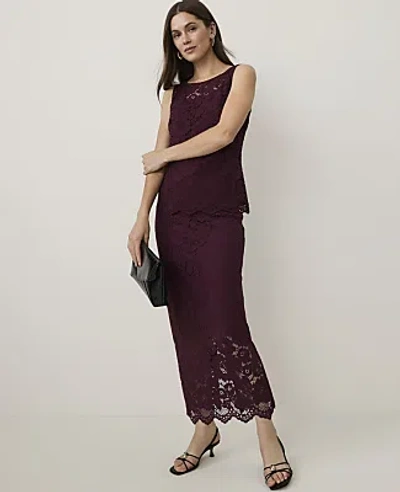 Ann Taylor Column Lace Midi Skirt In Poised Plum