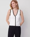 Ann Taylor Contrast Ribbed Sweater Vest In White/black Multi