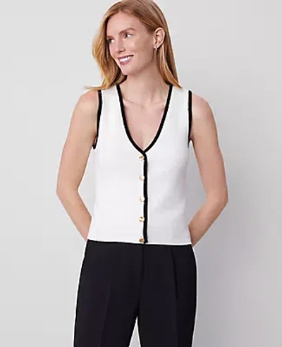 Ann Taylor Contrast Ribbed Sweater Vest In White/black Multi