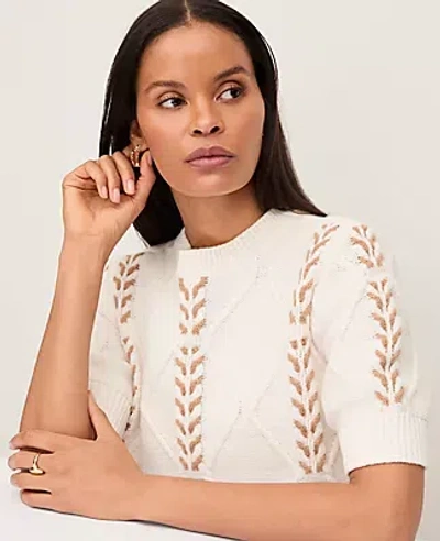 Ann Taylor Contrast Stitch Cable Sweater In White