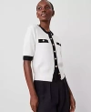 Ann Taylor Contrast Stitch Cardigan In White/black Multi