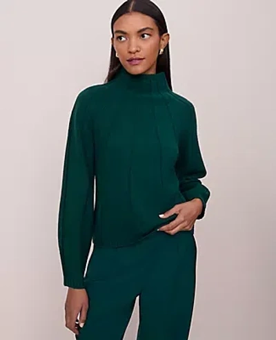 Ann Taylor Contrast Stitch Turtleneck Sweater In Green