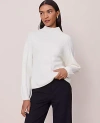 Ann Taylor Contrast Stitch Turtleneck Sweater In White