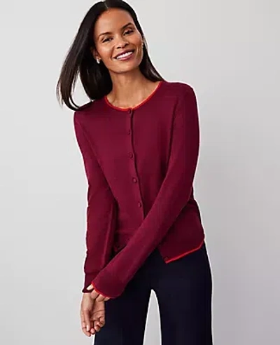 Ann Taylor Contrast Trim Ann Cardigan In Red Multi