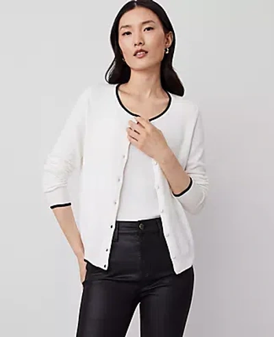 Ann Taylor Contrast Trim Ann Cardigan In White Multi