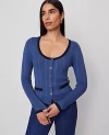 Ann Taylor Contrast Trim Cardigan In Blue