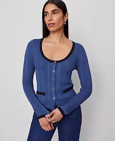 Ann Taylor Contrast Trim Cardigan In Blue