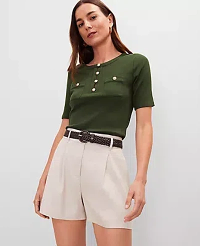 Ann Taylor Contrast Trim Henley Top In Green