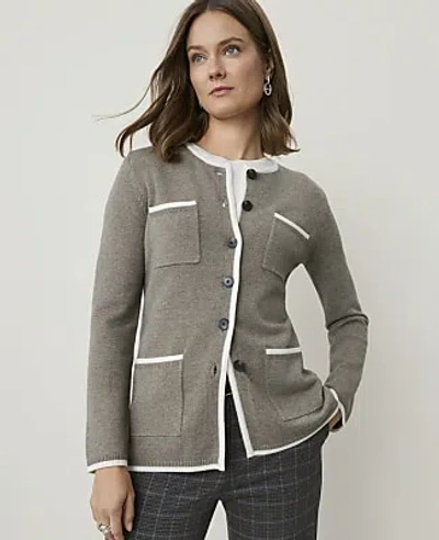 Ann Taylor Contrast Trim Longline Cardigan In Wisteria Melange