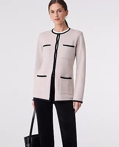 Ann Taylor Contrast Trim Sweater Jacket In Neutral