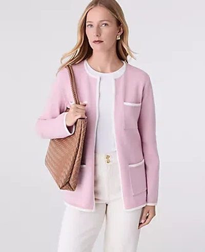 Ann Taylor Contrast Trim Sweater Jacket In Pink