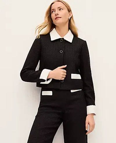 Ann Taylor Contrast Trim Tweed Jacket In Black