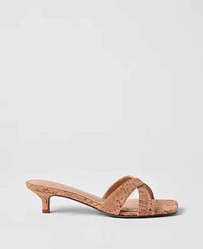 Ann Taylor Cork Crossover Kitten Heel Sandal In Brown
