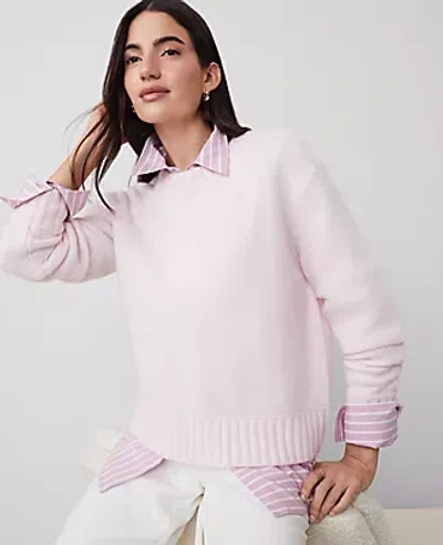 Ann Taylor Cozy Crew Neck Sweater In Pink Ribbon
