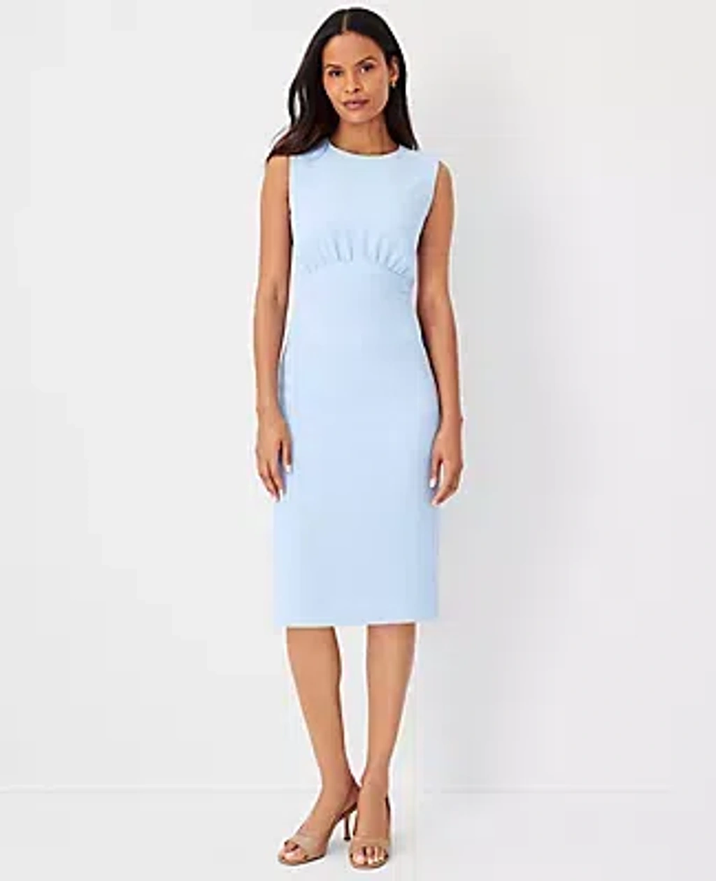 ann taylor blue dress Petite 0P Aqua 3/4 Sleeve Rayon Summer Party C766 Women's Blue Dresses | Ann