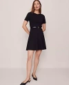 Ann Taylor Crew Neck Belted Flare Dress In Black