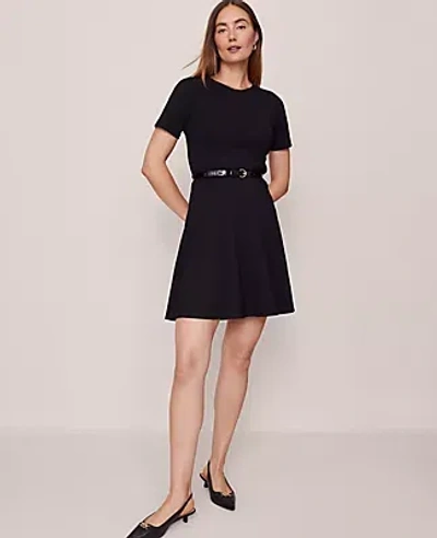 Ann Taylor Crew Neck Belted Flare Dress In Black