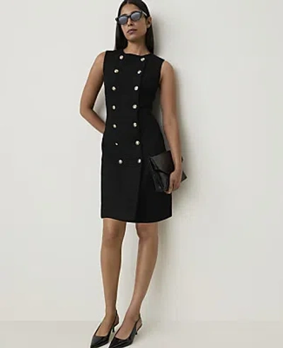 Ann Taylor Crew Neck Button Shift Dress In Black