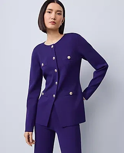 Ann Taylor Crew Neck Cardigan In Blue