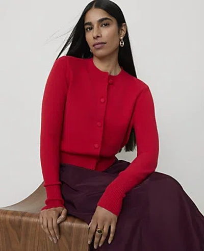 Ann Taylor Crew Neck Cardigan In Bright Poppy