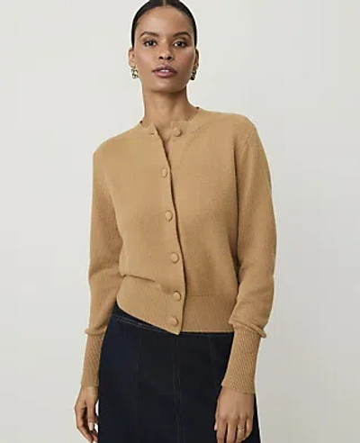 Ann Taylor Crew Neck Cardigan In Pecan