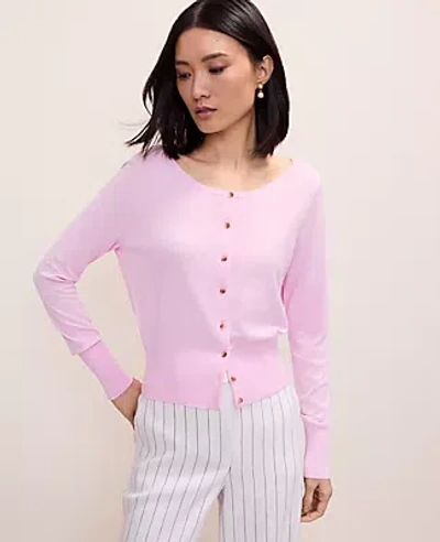 Ann Taylor Crew Neck Cardigan In Pink