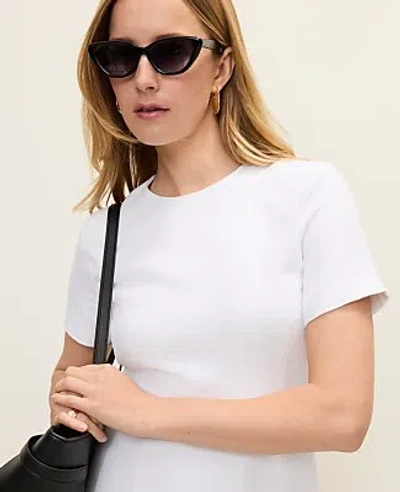 Ann Taylor Crew Neck Flare Dress In White